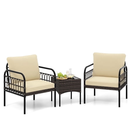 Spaco 3-Piece Wicker Adirondack Set, Deluxe Outdoor Patio with Comfy Seat Cushions-Gray
