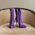 thumbnail image 5 of Women's Patent Leather Knee-Middle Biker Boots - Stiletto Ultra High Heel Boots for Party, Carnival & Holiday Events | Stylish Dress Footwear, 5 of 9