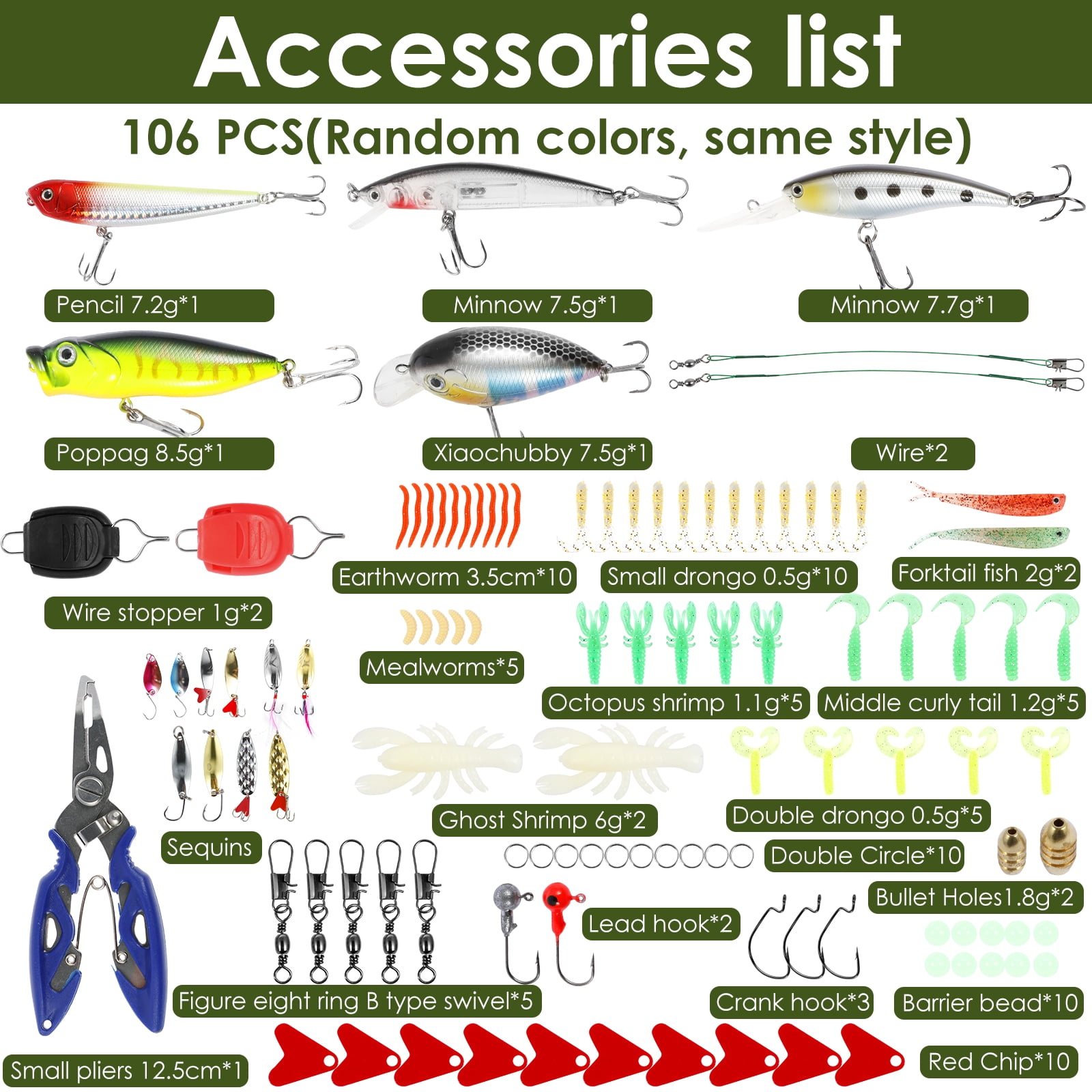 Lzvxtym Fishing Lures,Fishing Lures Kit,Fishing Bait Lure Set for Saltwater Freshwater,with Tackle Box,106Pcs