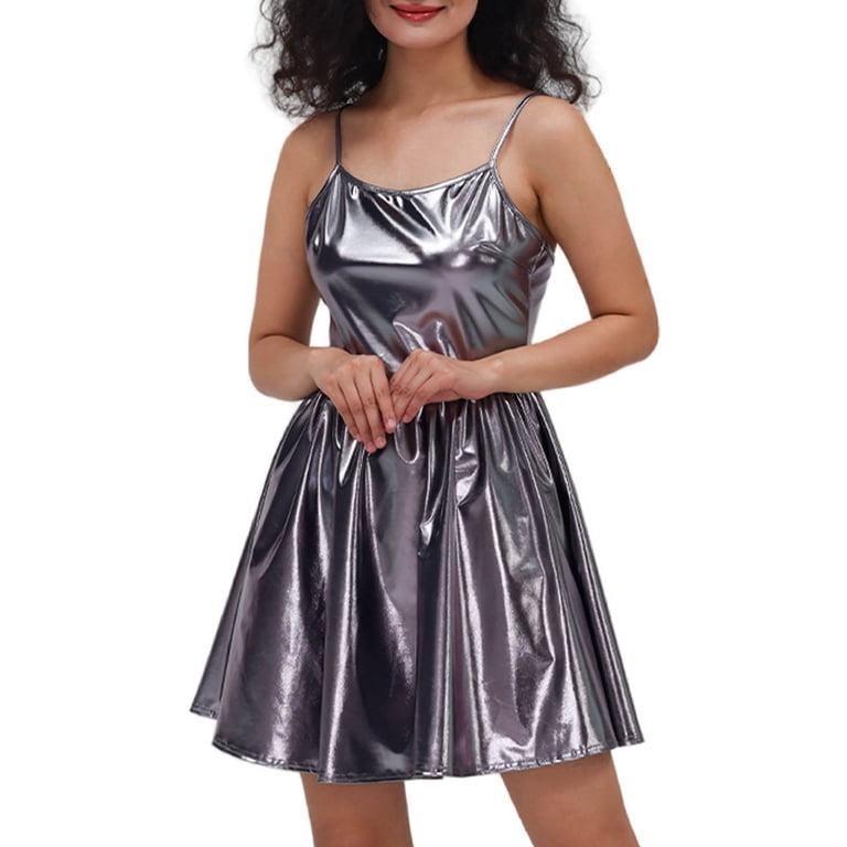 Women's Sequin Dress Hot Gold Leather Solid Color Pleated Skirt Ladies Long  Sleeve Dresses Ladies Dresses for Christmas Elegant Dresses for Ladies  Dresses for Mature Ladies Ladies after 5 Dresses Long -