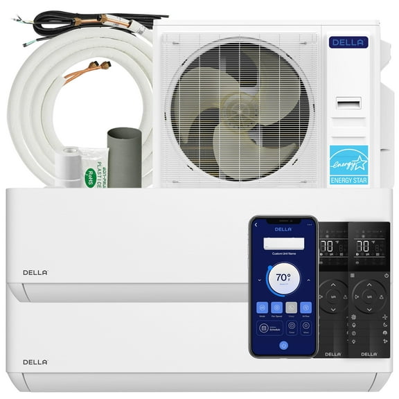 DELLA 42K BTU ODU 2 Zone 23000 23000 BTU 22 SEER2 208-230V Cools Up to 3000 Sq.Ft Wifi Energy Saving Multi Zone Ductless Pre-Charged Mini Split AC & Heat Pump Work with Alexa, 16ft Installation Kits