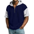 thumbnail image 2 of Men's T Shirts Short Sleeve Quarter Zipper Hooded T-Shirt Lightweight Blue T Shirts Beach Shirts for Men, 2 of 3