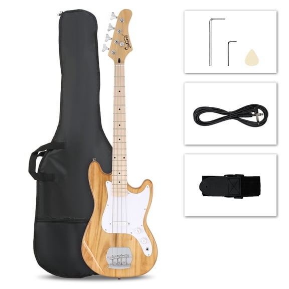 Glarry 4 String Single Coil Electric Bass Guitar, Burlywood Basswood Right Handed Beginner Bass with Bag, Strap, Cable, Plectrum & Tool, 30 Inch Scale Length Bass for Students & New Players