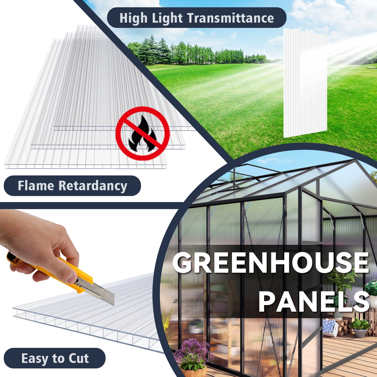 Miniyam 10 Pack 4' x 2' Twin-Wall Polycarbonate Sheets, UV Protected Insulated Roofing Panels for Greenhouse, Patio Cover, Garden Shed, DIY Projects
