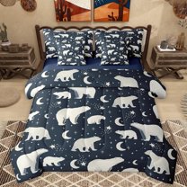 Homewish Polar Bear Family Bedding Comforter Set, Cartoon Animal Wildlife King Bedding Sets, Mystic Stars Moon Galaxy Reversible Bed Sheets, Lightweight Room Decor