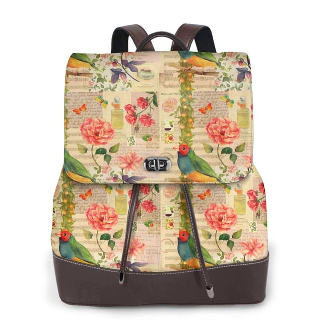 Disketp Vintage Bird Mochila de Cuero para Mujer, Bolso de Espalda Antirrobo con Estilo para Viaje, Trabajo y Uso Diario