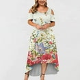 thumbnail image 2 of USSUMA Dresses For Women Party Casual,Women's Cold Shoulder Plus Size Casual Long Swing Dress Summer Ladies Floral Crewneck Party Beach Maxi Dress Sundresses, 2 of 5