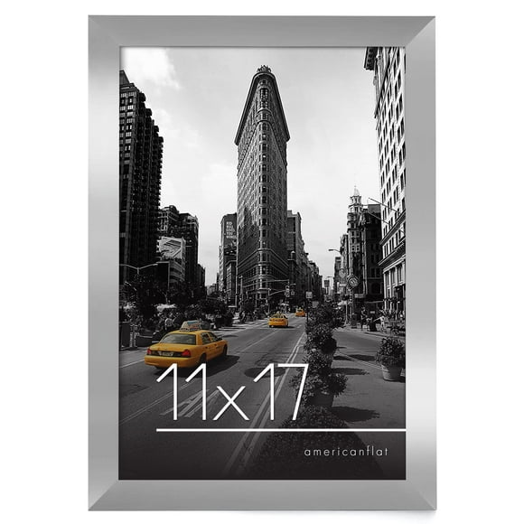 Americanflat 11x17 Silver Picture Frame - Legal Sized Paper Display. - Composite Wood with Shatter Resistant Glass - Wall Mounted Horizontal and Vertical Formats