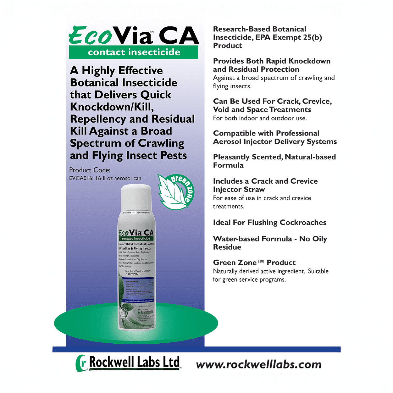 EcoVia CA Contact Insecticide Spray - 16 oz Aerosol Can by Rockwell Labs