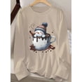 thumbnail image 2 of [Christmas Snowman T-Shirt] Women's Cozy Christmas Snowman Graphic Long Sleeve T-Shirt - Soft Beige Crew Neck, Machine Washable, Festive Holiday Design with Hot Cocoa & Candy Canes, 2 of 7