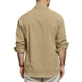 thumbnail image 4 of WTOBBYMen's Cotton Linen Blend Long Sleeve Shirt, Solid Color Breathable Button Down with Two Pockets for Daily Casual Wear & Travel Essentials,Khaki 3XL, 4 of 5