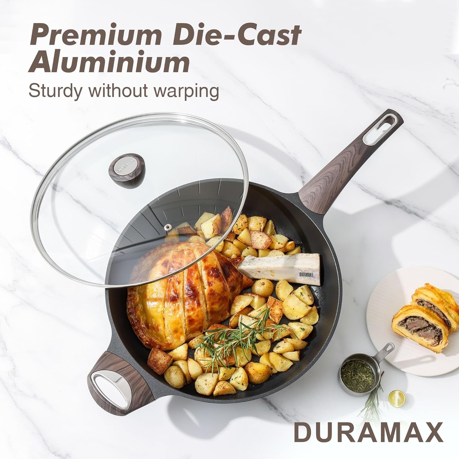Nonstick Frying Pan Skillet with Lid, 12 Inch Large Deep Frying Pan, 5 Qt Non Stick Saute Pan with Cover, Induction Pan, Healthy