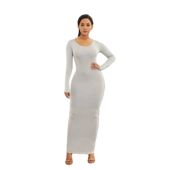Women's Round Neck Long Sleeve Maxi Wrap Dress 80% polyester 20% spandex Elegant Flowy Style for Everyday Wear