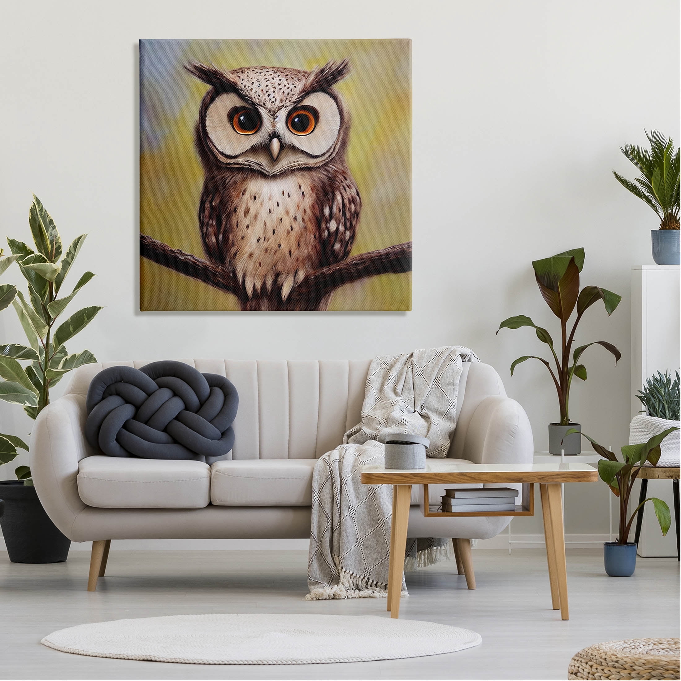Detailed Owl Perched Wildlife Animals & Insects Painting Gallery Wrapped Canvas Print Wall Art