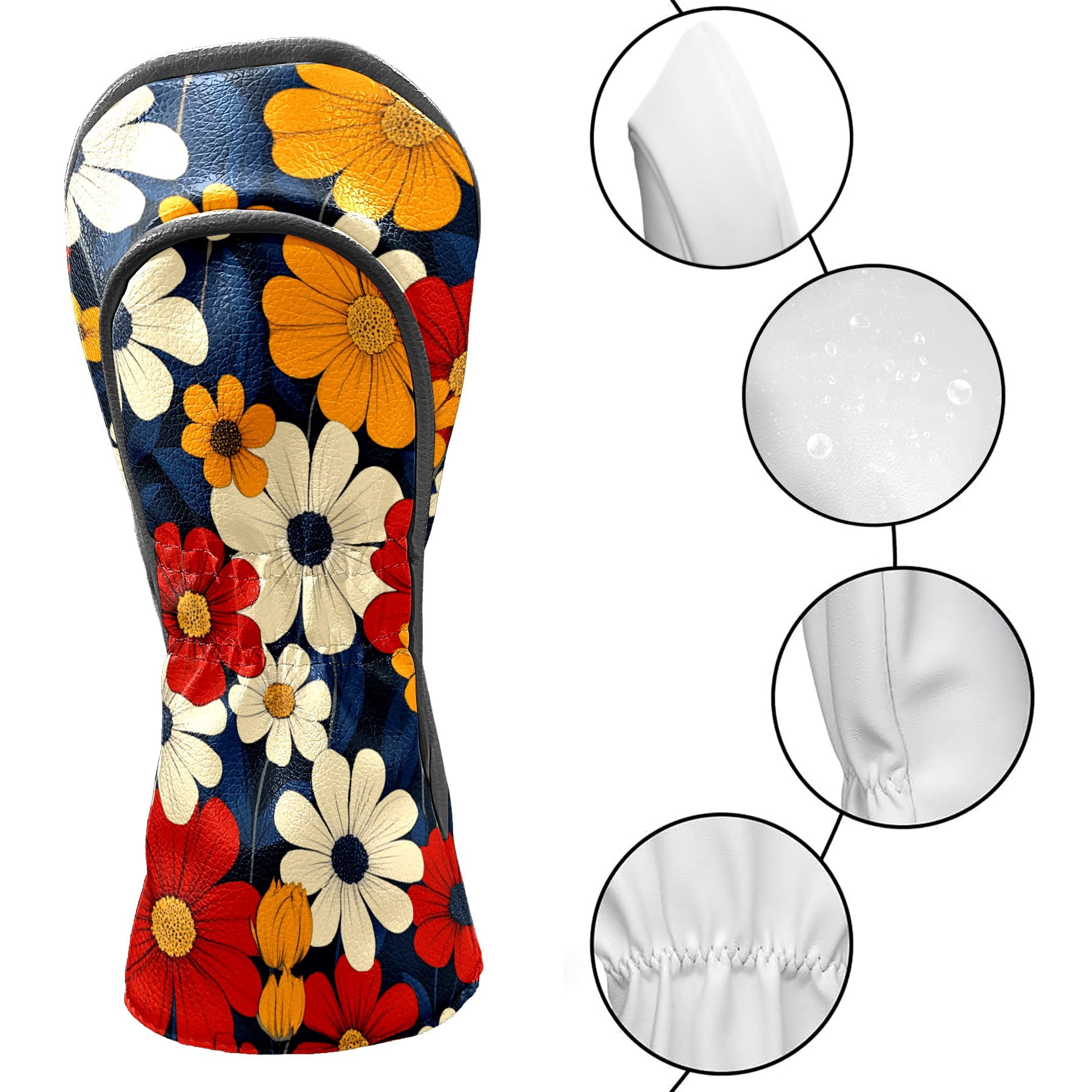 Golf Club Covers PU Leather Waterproof Head Covers for Fairway Woods Hybrids Colorful Flower Pattern