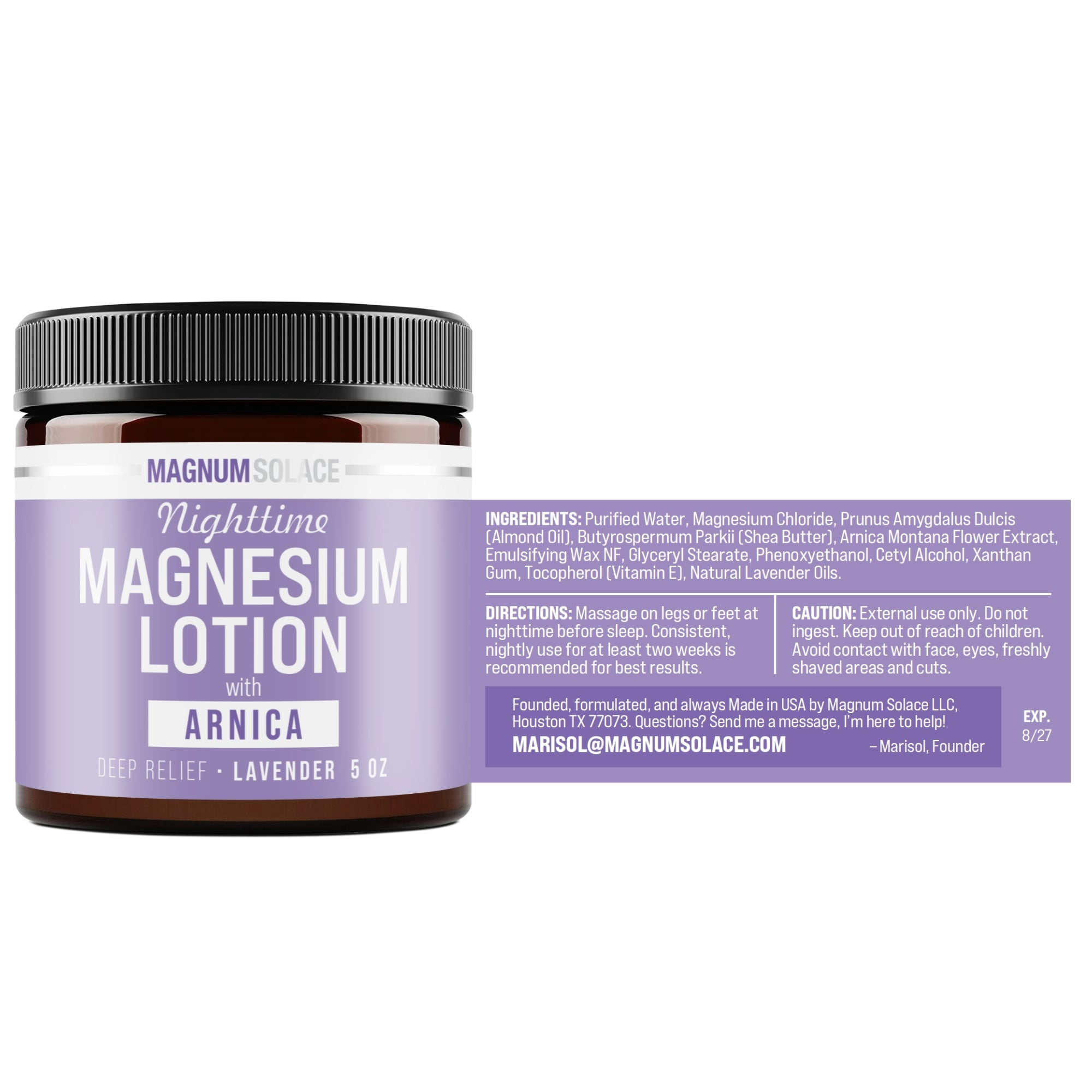 Magnum Solace Nighttime Magnesium Lotion with Arnica, Lavender, 5 oz