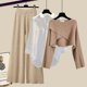 thumbnail image 1 of Conjunto de tres piezas de punto para mujer, abrigo largo, suéter de punto, pantalones de pierna ancha de cintura alta, informal, Invierno, 1 of 4
