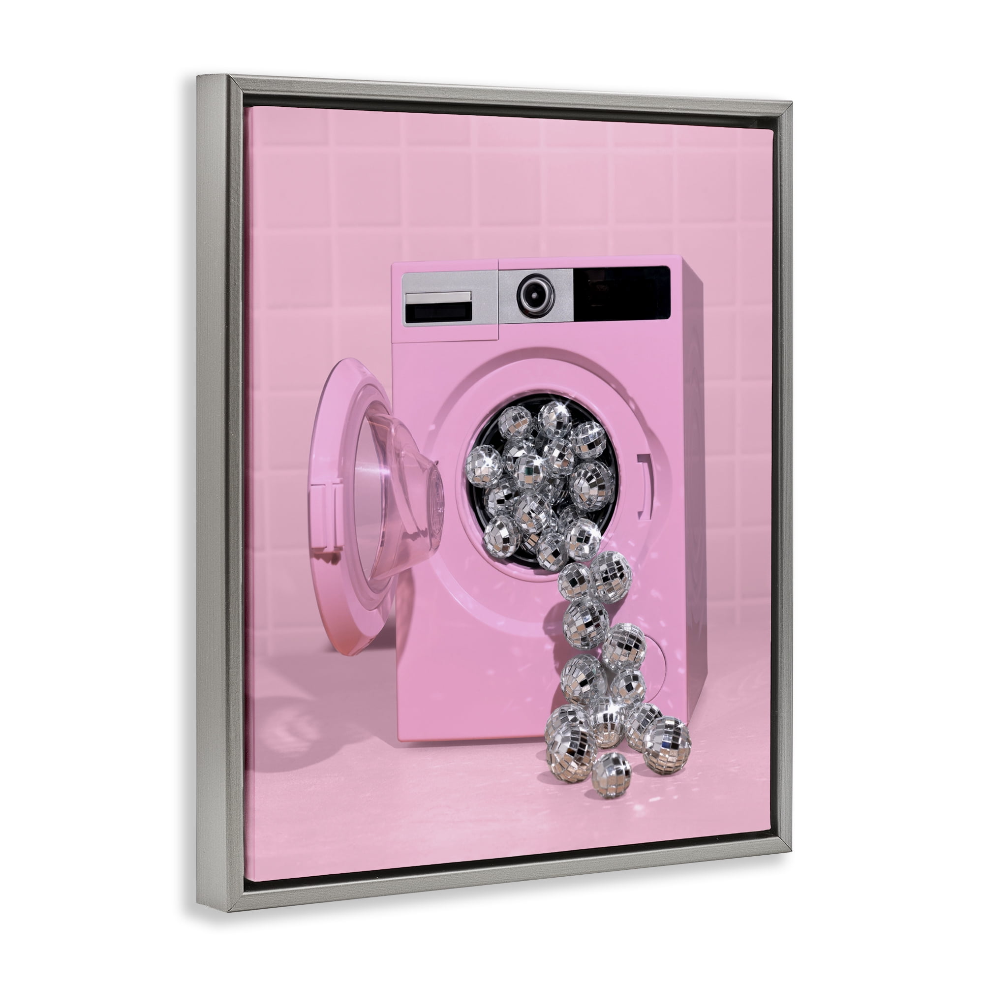 Stupell Industries Disco Laundry Machine over Pink Gray Framed Floater Canvas Wall Art, design by LISH Creative