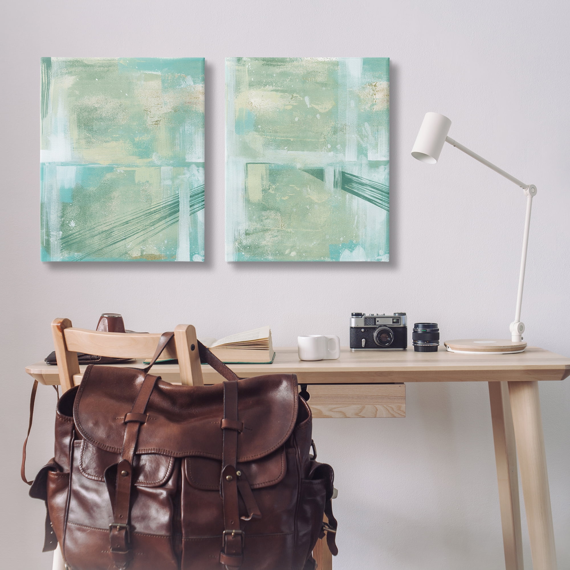 Stupell Industries Teal Abstract Bridge Cityscape Abstract Painting Wrapped Canvas Art Print Wall Art, 24 x 30, Set of 2
