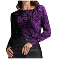 thumbnail image 3 of Jinhomg Women's Party Velvet Top Dressy Casual Solid Irregular V Neck Blouse Slim Fit Comfy Long Sleeve Work Shirts Elegant Pullovers Purple XXL, 3 of 4