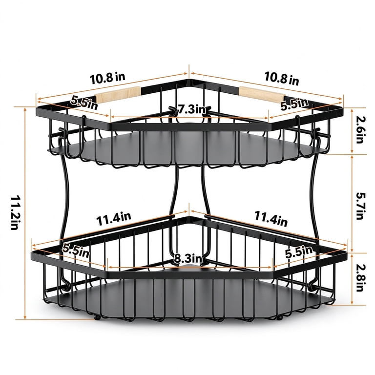 Furts Counter > 2 Tier Corner Fruit Basket for Kitchen Counter, Black Metal Fruit ...