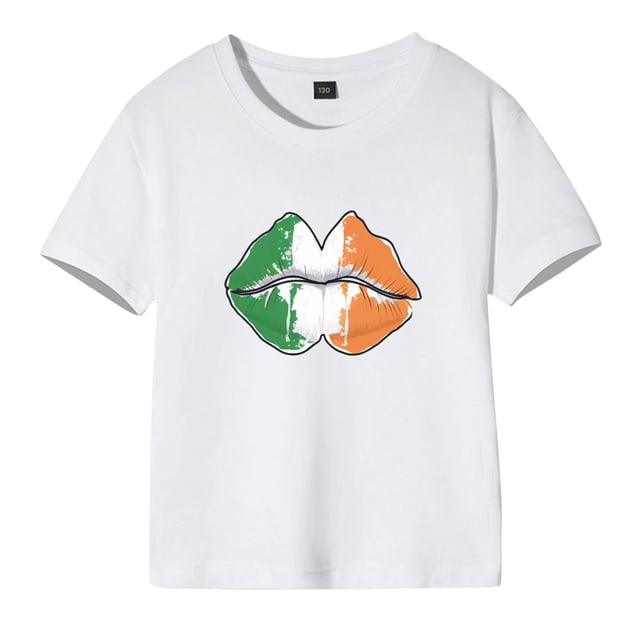 Gibobby Blusas Manga Larga Niñas Camisetas con estampado de labios para niños y niñas, ropa para Festival , verano, manga corta (Blanco, 4-5 Años)