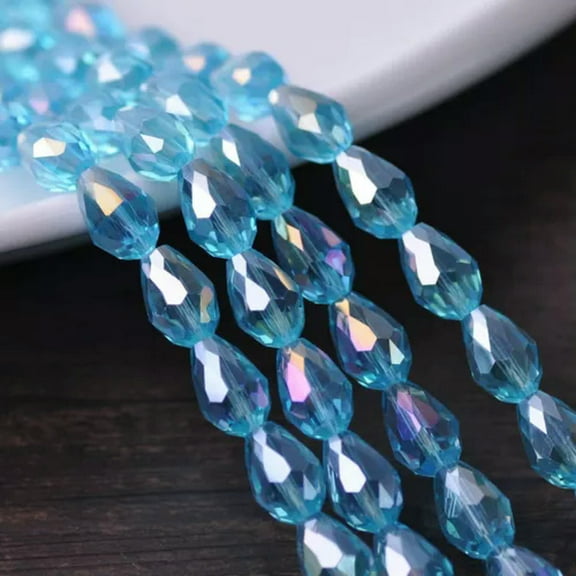 U8MO 30pcs 12x8mm Teardrop Faceted Crystal Glass Losse Beads Bulk Wholesale Lot-137# Lake Blue AB