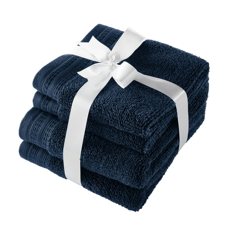 Hotel Style 4-Piece Egyptian Cotton Hand Towel and Washcloth Set, Marine  Deep 