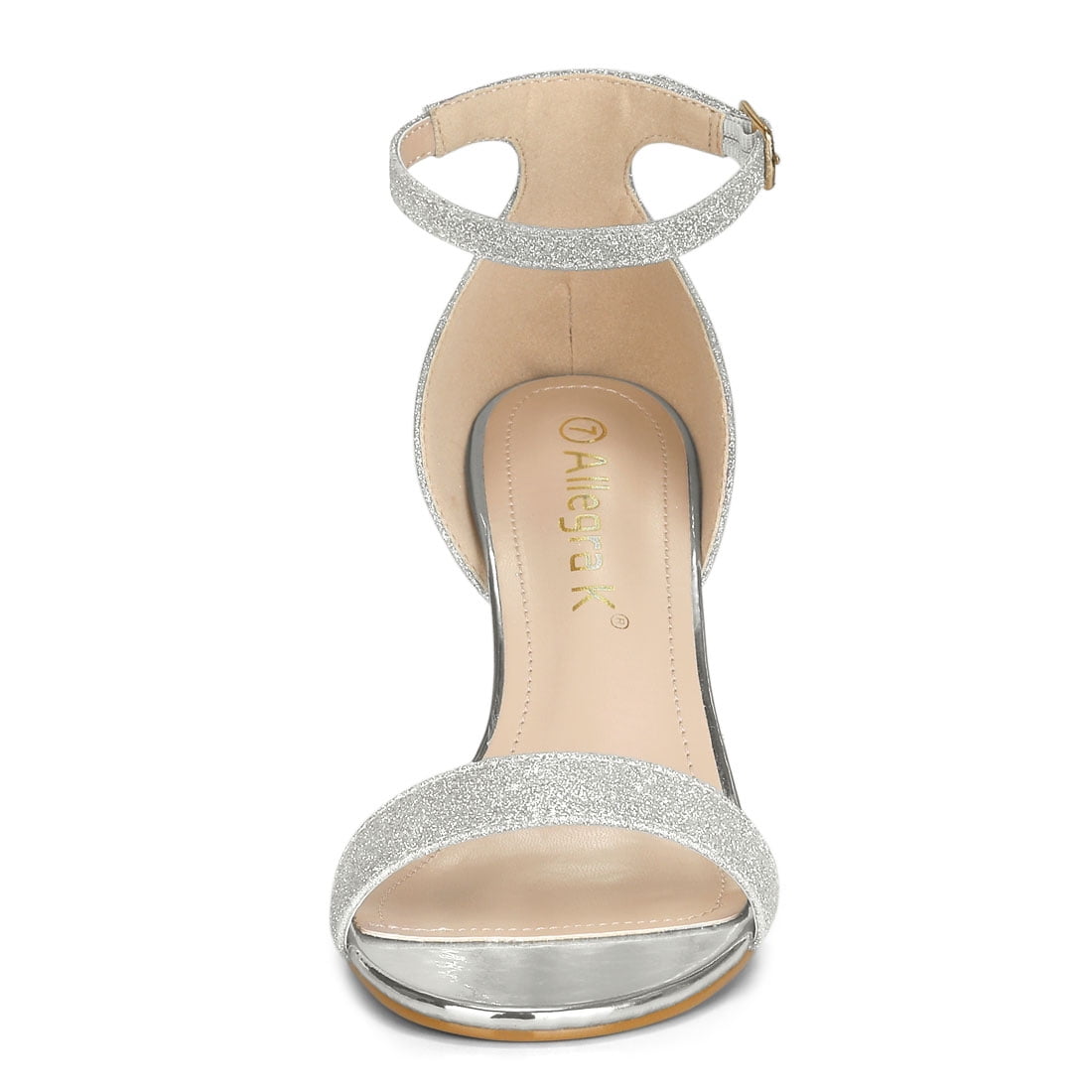 DARING DIVA Women's Glitter Ankle Strap Stiletto Heel Sandals Silver 8
