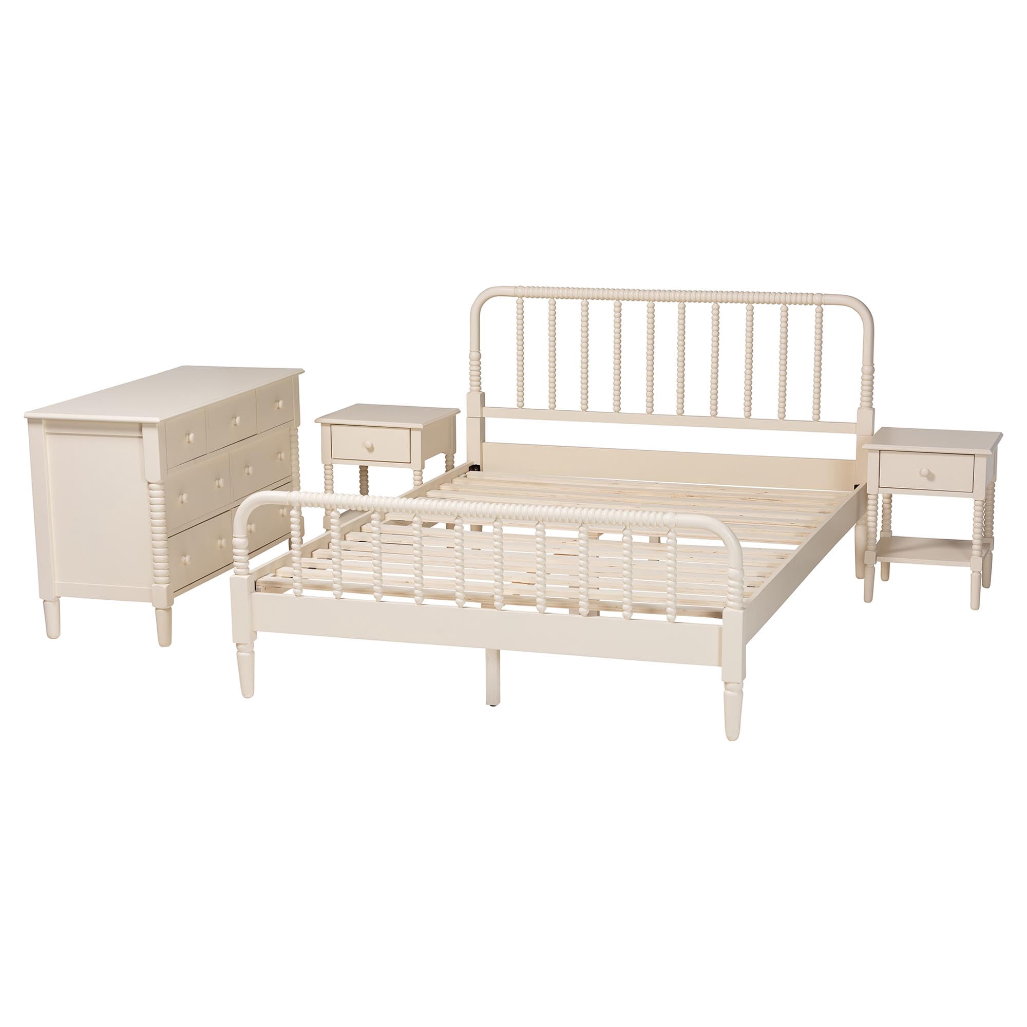 Baxton Studio Braith Farmhouse Bedroom Set, King, Ivory