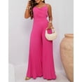 thumbnail image 6 of CHICME Jumpsuits for Women V Neck Spaghetti Strap Wide Leg Pleated Pants Summer Cami Overalls Hot Pink-L, 6 of 9