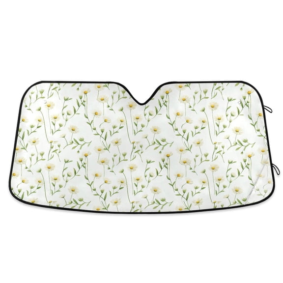 Cute Daisies and Leaves Car Windshield Sun Shade Foldable Car Front Window Visor Heat and UV Protection 53x23.5