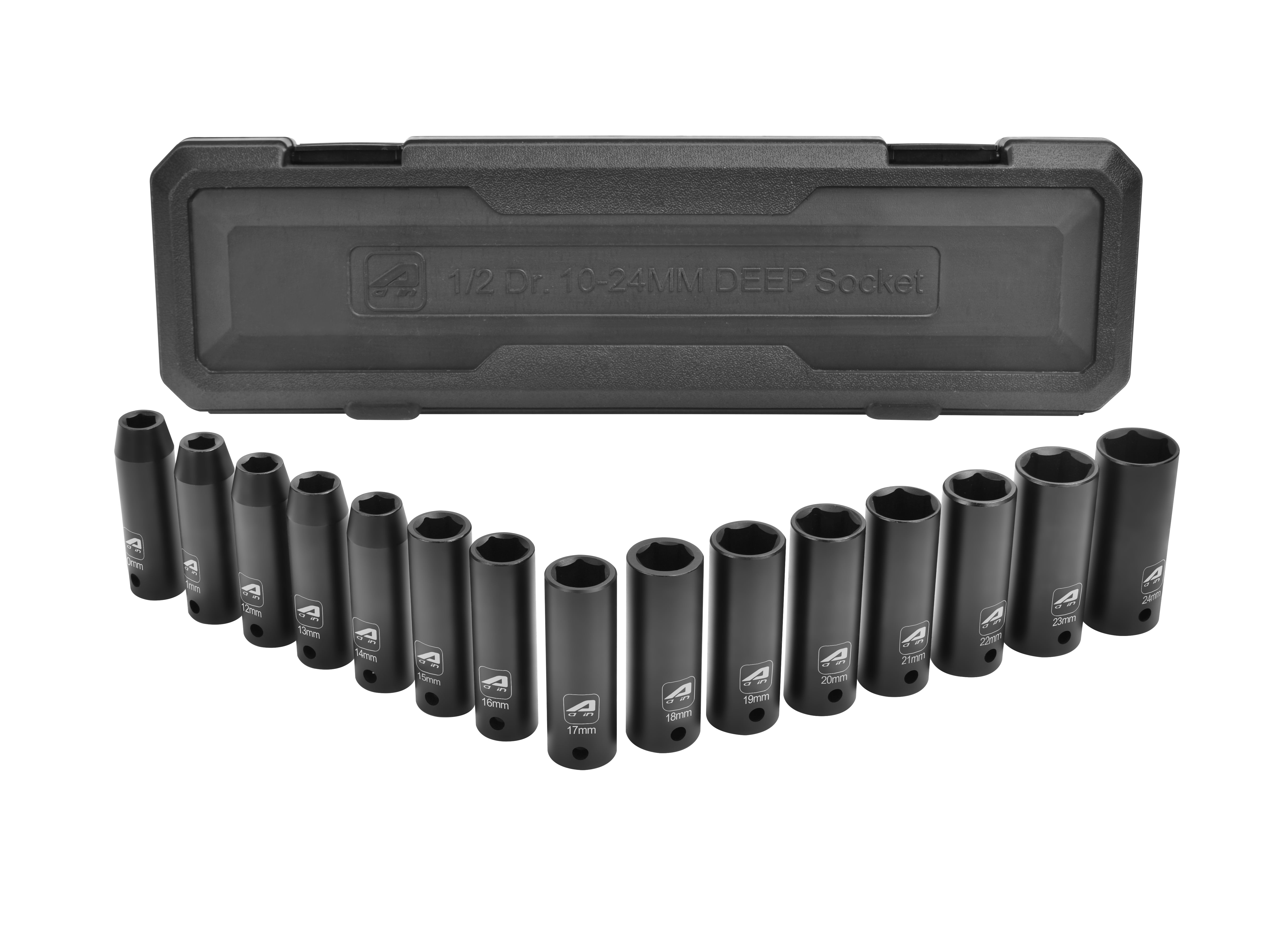 1/2” Drive Metric Deep Impact Socket Set, 6Point Design, 16Piece Set