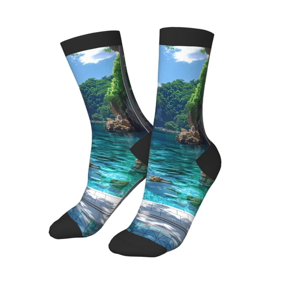Kids Girls Boys Socks - Tropical Paradise Window View Comfort Breathable Crew Socks for Boys Girls Kids, Soft Athletic Running Socks for Boys Socks 6-10 Years Old