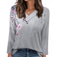 thumbnail image 5 of Craaazy Women's Fashion Printed Fall Tunics Long Gifts Sleeve Tops Cross V Neck Shirts Loose Casual Blouses with Decor Button, 5 of 7