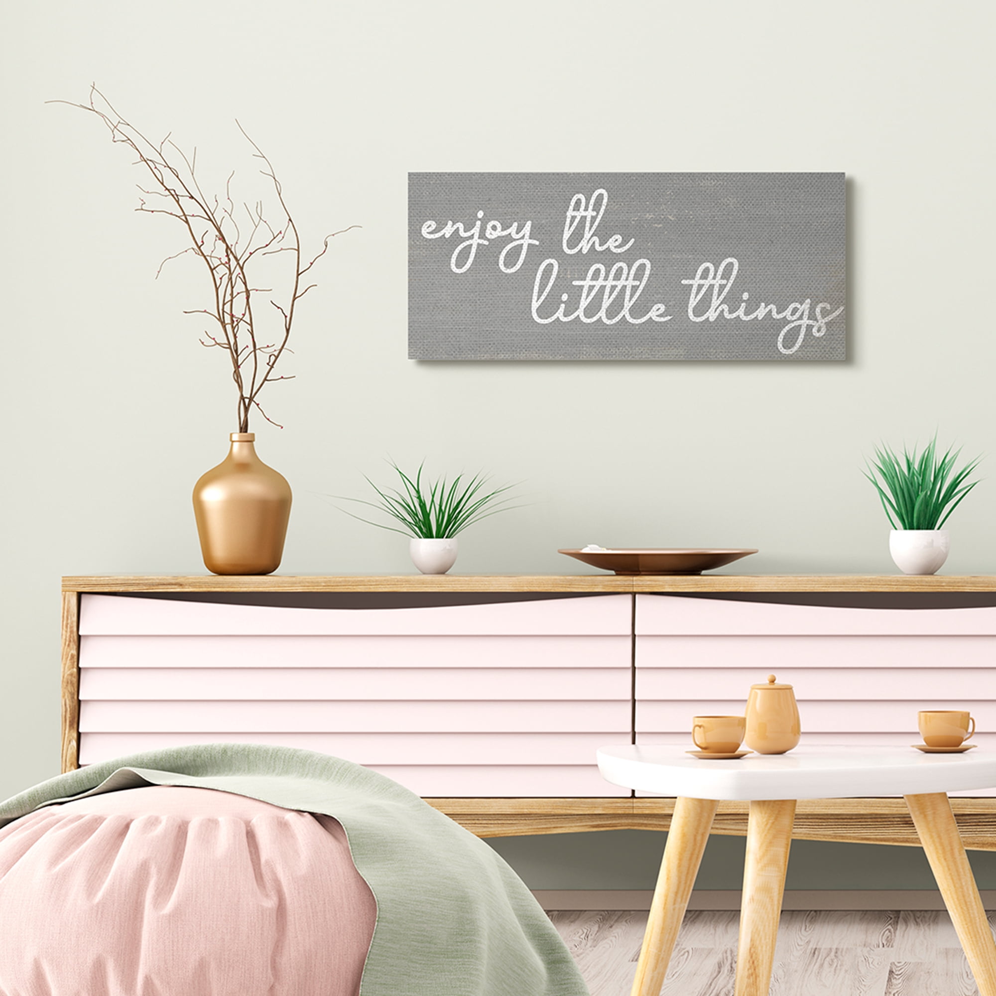 Stupell Industries Enjoy the Little Things Phrase Cursive Grey White Inspirational Painting Gallery Wrapped Canvas Art Print Wall Art, 13 x 30