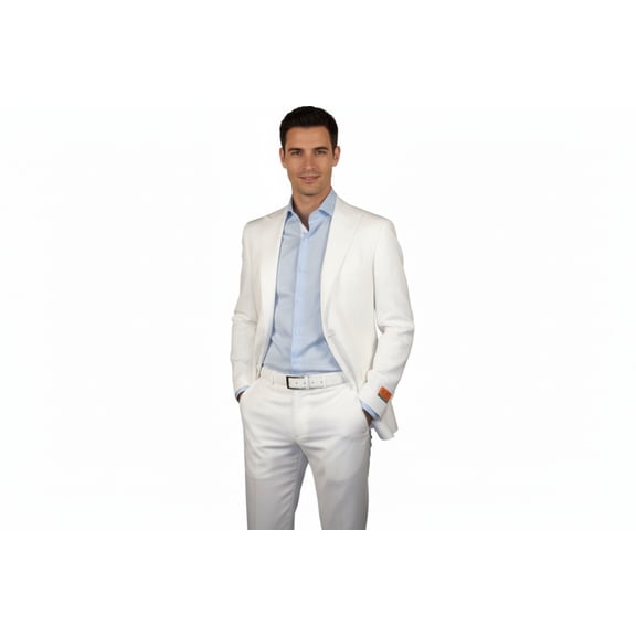 Men's ENZO Linen Spring Summer Suit Light Weight Breathable E58302-1 White