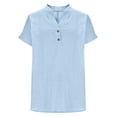 thumbnail image 2 of Linen Shirts for Women Linen Blouses Plus Size Summer Outfits Women's Tunics V Neck Summer Tops Button Tunic Blouse Short Sleeve Tee Shirts Womens Shirts for Women Summer Blouses Light Blue XXL, 2 of 9