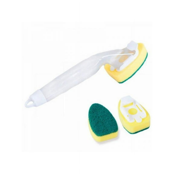 EleaEleanor Heavy Duty Dish Sponges Wand, Kitchen Dishes Scrubber Sponge with 2 Refill Replacement Heads,1 with A Long Handle Dish Brush, Scrub Sponge for Washing Bowl, Pot, and Sink