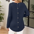 thumbnail image 6 of Womens Tops 2026 Elegant Fall Winter Plus Size Long Sleeve Round Neck Blouse Back Button Closure Classic Solid Color Casual Shirt For Casual Blouses, 6 of 6