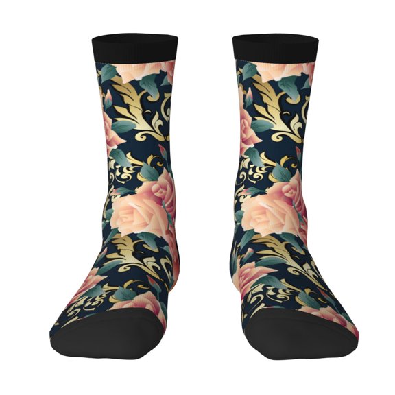 Uemuo Rose Flowers Pattern Women's Crew Socks, Soft Durable Breathable Moisture-Wicking with Odor Control Cotton socks