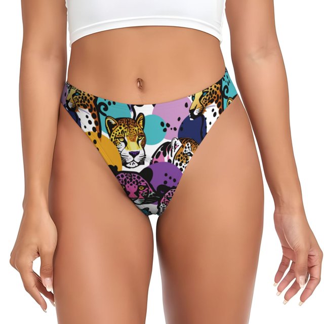 Fotbe Retro Panther Tanga Sin Costuras para Mujer con Estampado – Panties Invisibles, Transpirables y Cómodos para Uso Diario-3X-Large