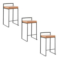 LumiSource Fuji Stacker 26" Fixed-Height Counter Stool - Set of 3 in Black Metal