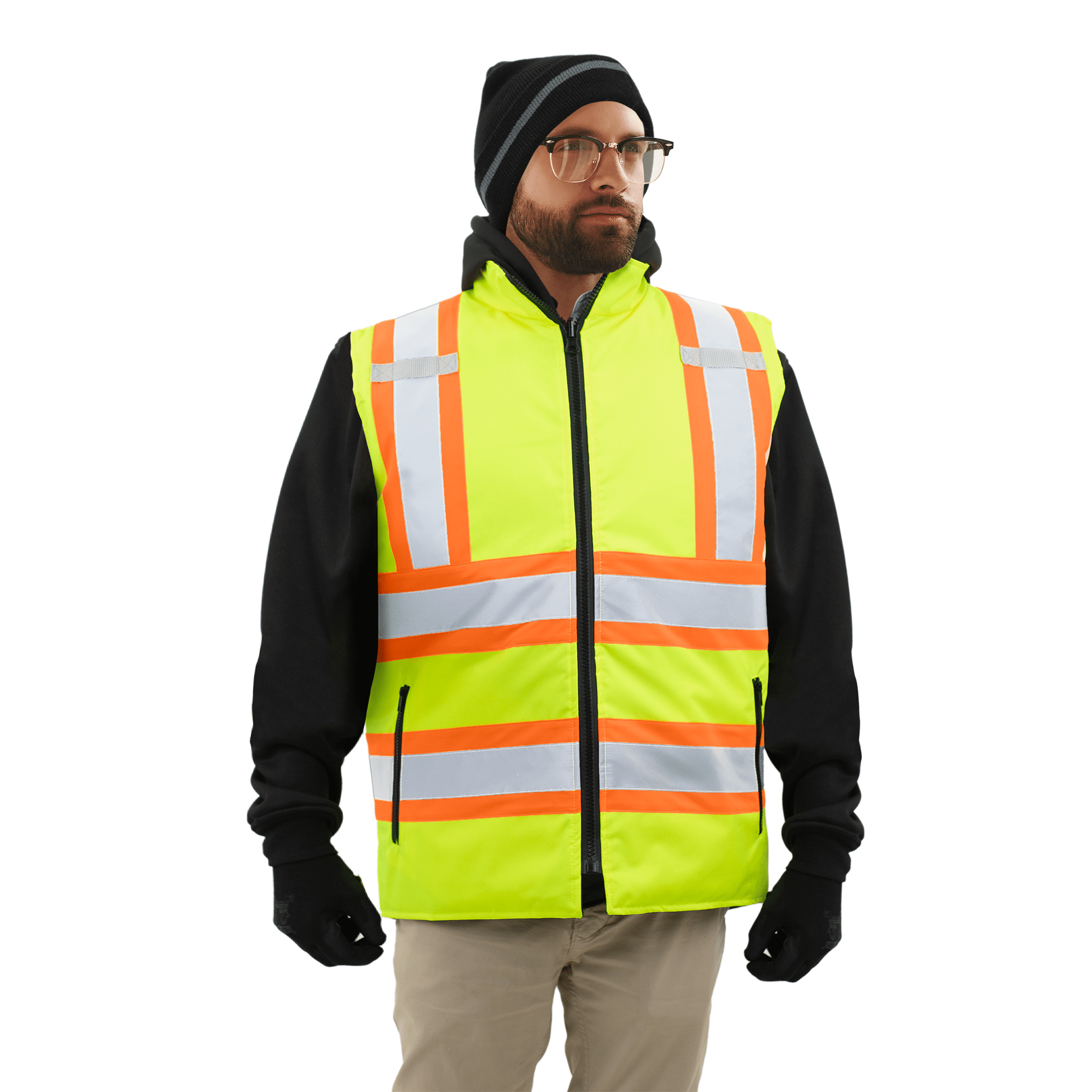 JORESTECH Hi-Vis Reversible Insulated Safety Vest, Two-Toned, ANSI Class 2, VL-11 (4XL, Lime)