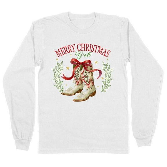 Merry Christmas Y'all Long Sleeve Shirt Unisex Large White