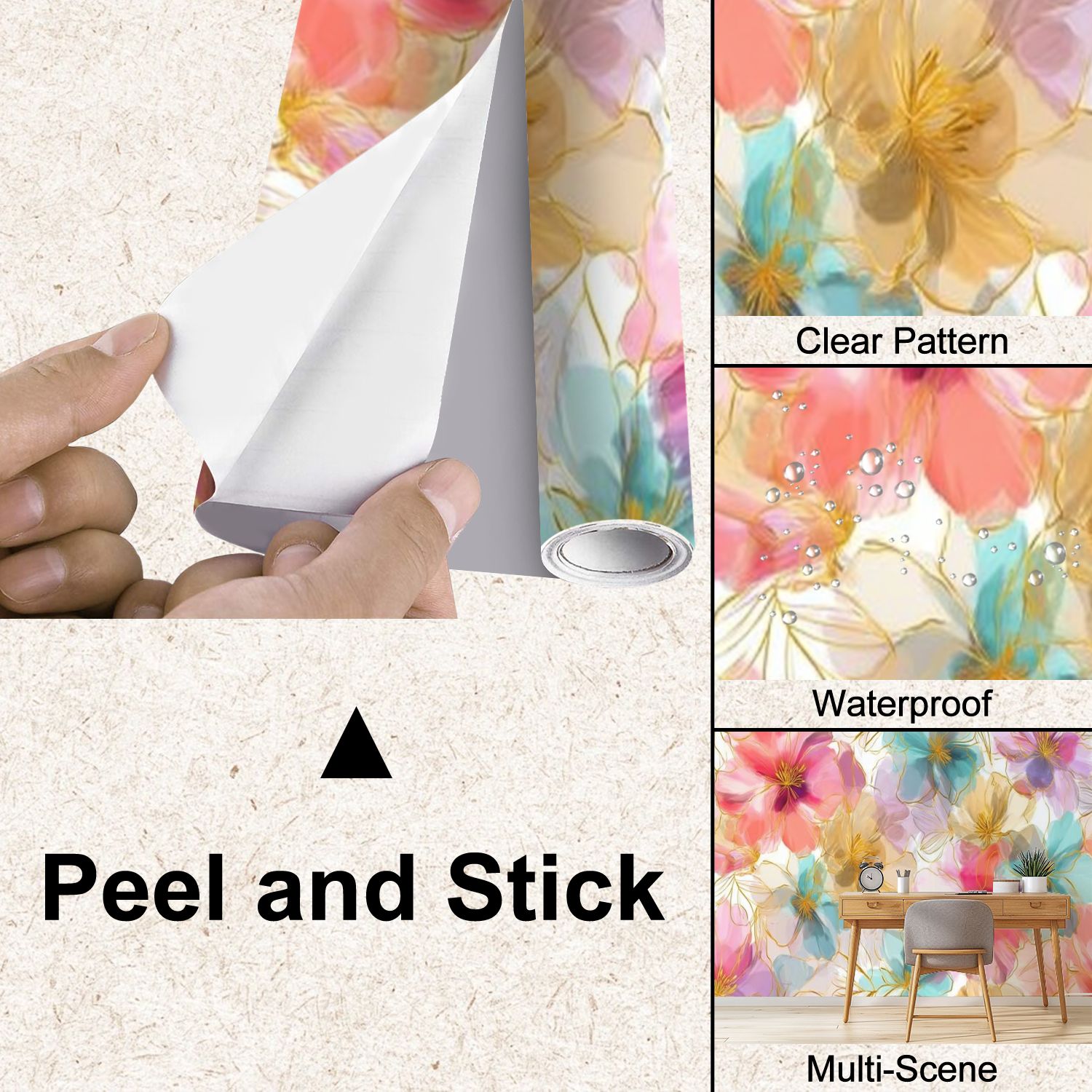 Peel and Stick Wallpaper Sweet flower watercolor soft pastel colors water color Modern Art Wall Mural Decor Self Adhesive and Removable 100in x 144in