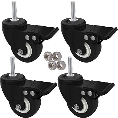 MySit 4PACK 2" Threaded Stem Casters with Brake Lock M10x25, Heavy Duty