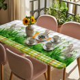 thumbnail image 3 of Easter Bunny Table Cloths for 5 Foot Rectangle Tables, Spring Garden Floral Botanical Gray Plaid Patio Waterproof Elastic Fitted Tablecloths, Washable Rectangular Table Cover for Camping, 3 of 8