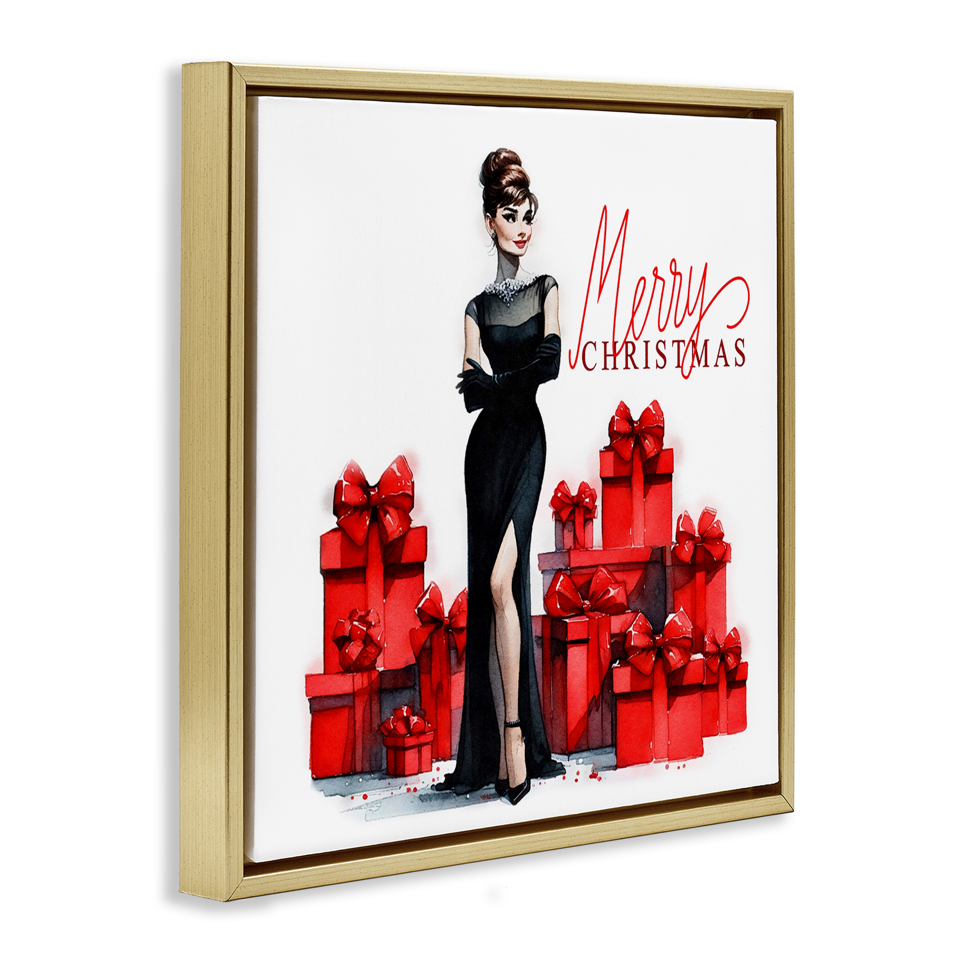 Stupell Industries Trendy Merry Christmas Holiday Painting Gold Floater Framed Canvas Art Prints Wall Art, 25 x 25