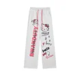 thumbnail image 4 of Pantalones con estampado de grafiti de Hello Kittys de Sanriod para mujer, pantalones de pierna ancha con cordón a la moda, pantalones deportivos holgados, ropa de calle Y2K, 4 of 5